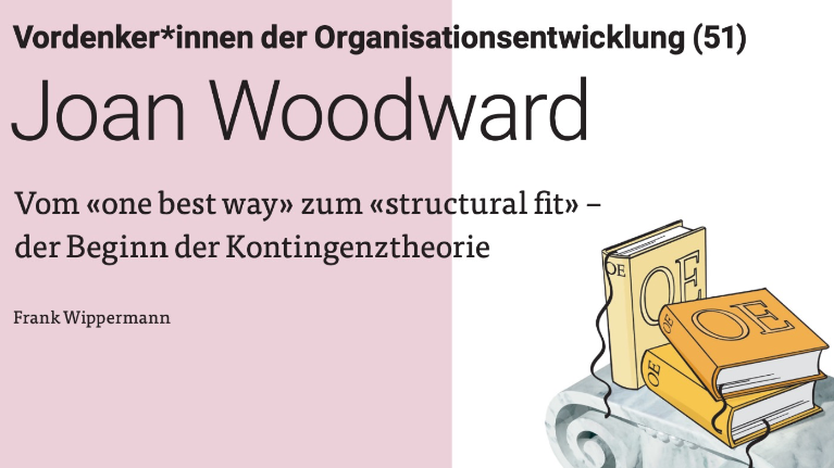 Deckblatt der Zeitschrift OrganisationsEntwicklung mit Überschrift: Vordenker*innen ... Joan Woodward